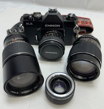 Vintage Chinon 35mm SLR Film Camera And Lenses With Bag