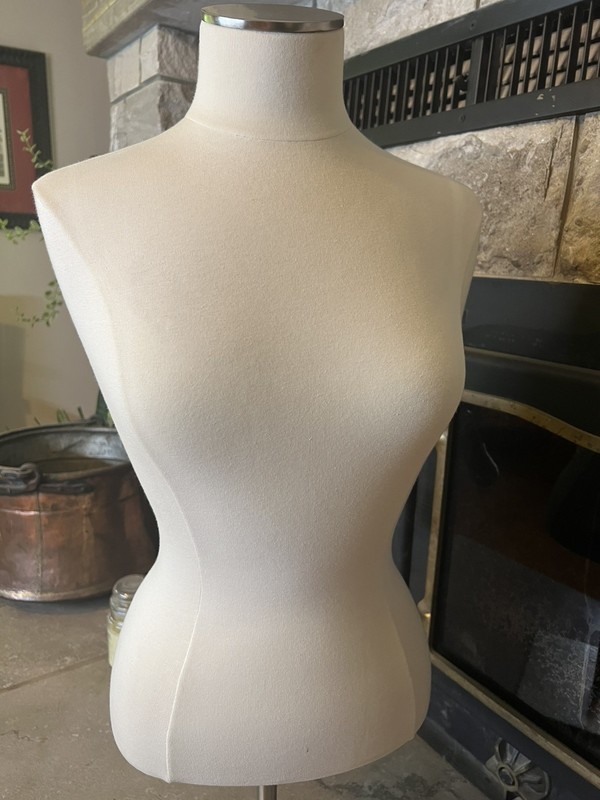 Adult Female Dress Form Mannequin Off White Pinnable Torso with Round Metal Base