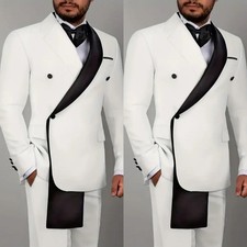 Designed Men's Suit Formal Wedding Groom Jacket Pants Hosting White 2Pcs