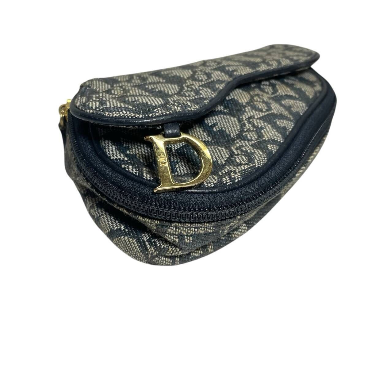 Authentic Christian Dior Trotter Saddle Cosmetic Pouch Denim Blue