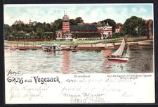 Künstler-Lithographie Vegesack, Cafe Strandlust, Segelboot 1899 