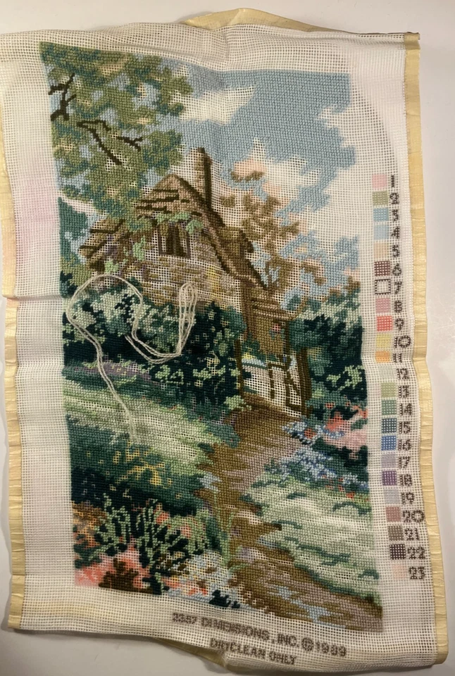 Dimensions Country Hideaway Needlepoint Kit 2357 10"x18" Cottage 1989 - started - Image 2 of 4