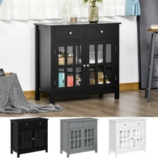 HOMCOM Sideboard Buffet Cabinet, Kitchen Storage Cabinet Glass Doors
