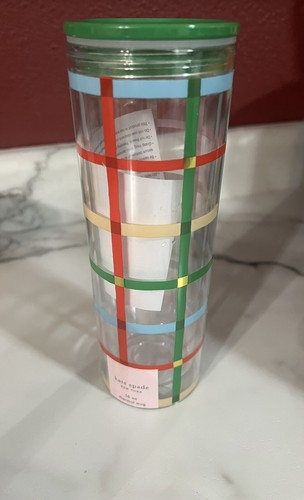 Kate Spade Plaid Acrylic Hot / Cold  16 Oz Mug NWT  - Picture 1 of 4