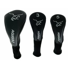 AGXGOLF Golf Club Headcovers: Long Neck Set of 3 Black for Driver  3  5 Woods