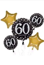 60th BIRTHDAY BALLOON BOUQUET  -  Foil Mylar 5 Balloons (B54)