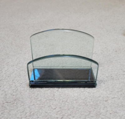 Modern Business Card Holder  ~  NEW    Thick Clear Glass with black base