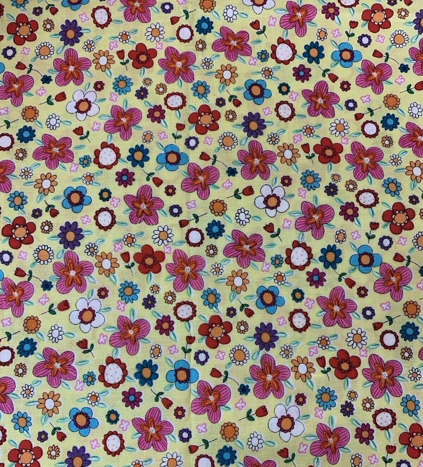 Pretty Posy Floral Fabric By Michael Miller Pink Blue Orange White Yellow 1+ Yds - Image 3 of 4