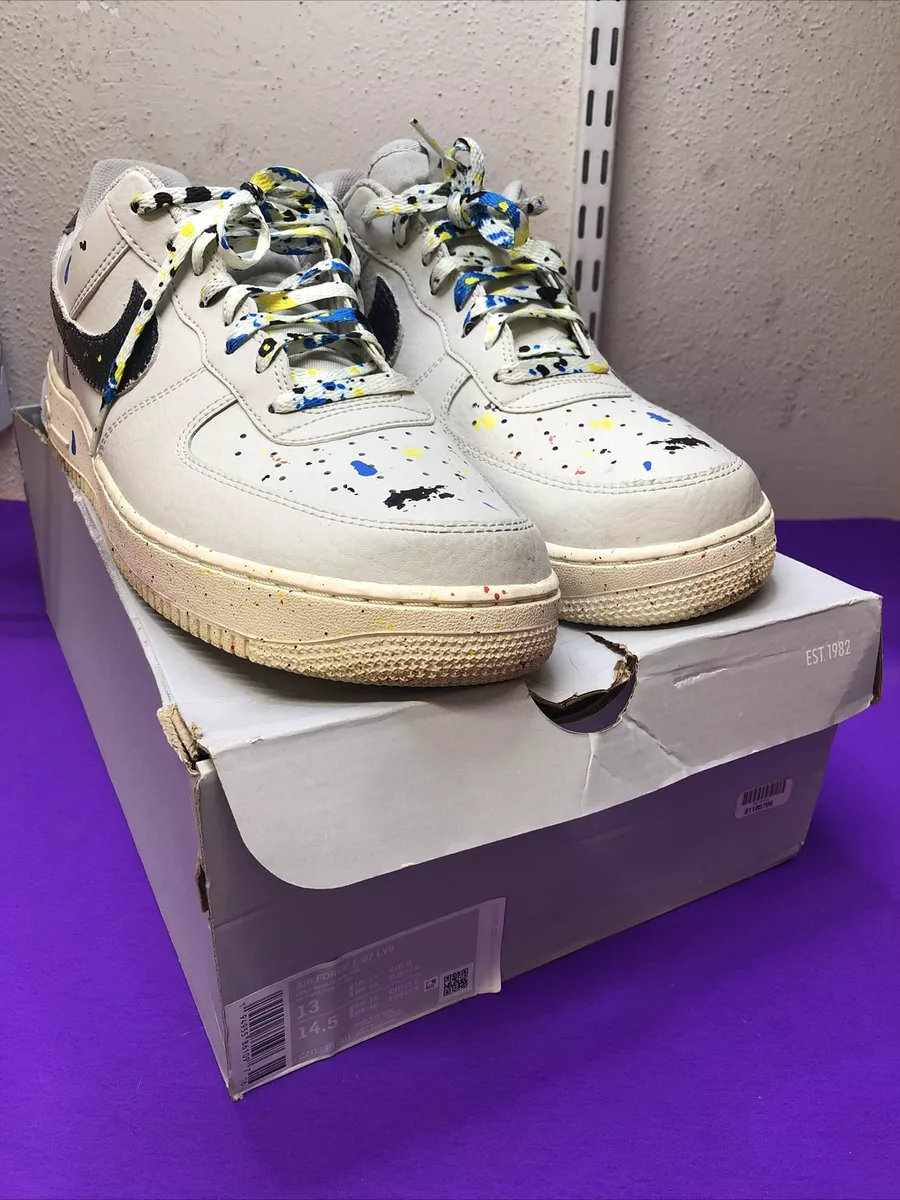 🔥🔥Nike Air Force 1 07 LV8 Size 13 Paint Splatter Light Bone Black  CZ0339-001