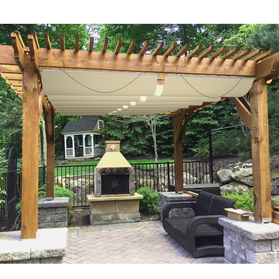 Retractable Pergola Canopy Waterproof Shade Cover Wire Track for Yard ...