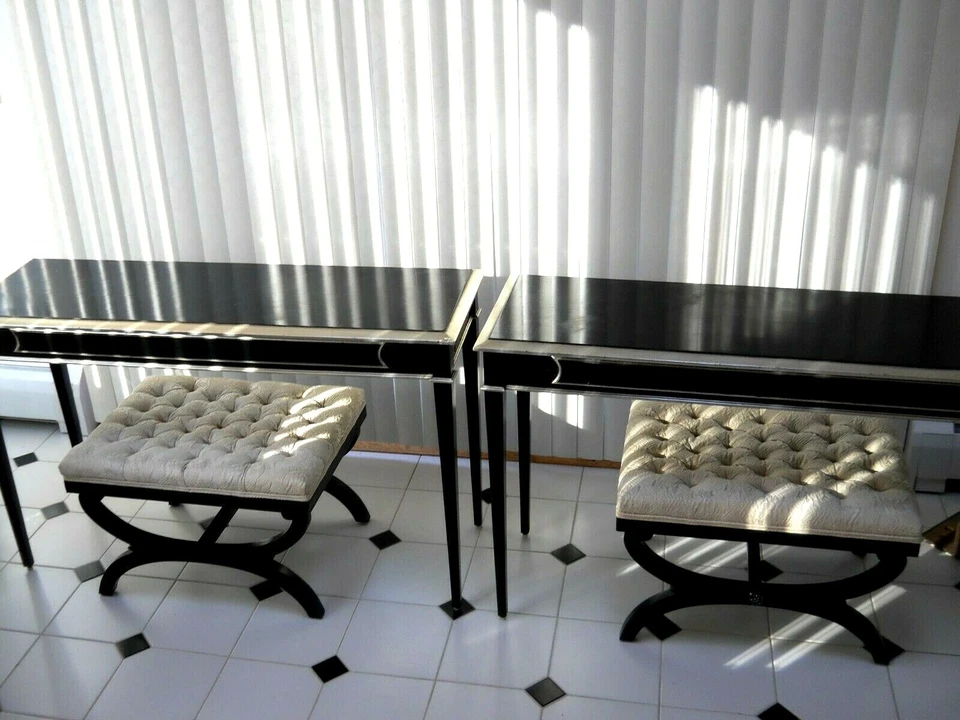 Par de consolas de laca dorada negra y plateada con bancos Curule Gio Ponti Foto 2 de 4