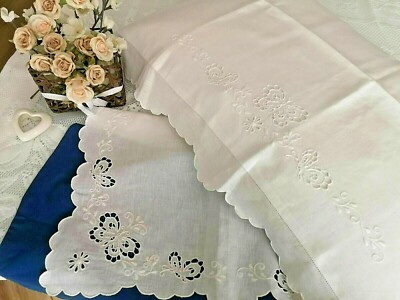 Pure Linen Sheet 100% Butterfly Embroidery Carving & P. Full Hand Sheet Linen