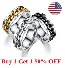 Finger Ring FIDGET Spinner Chain Fashion Stainless Steel Band Jewelry punk
