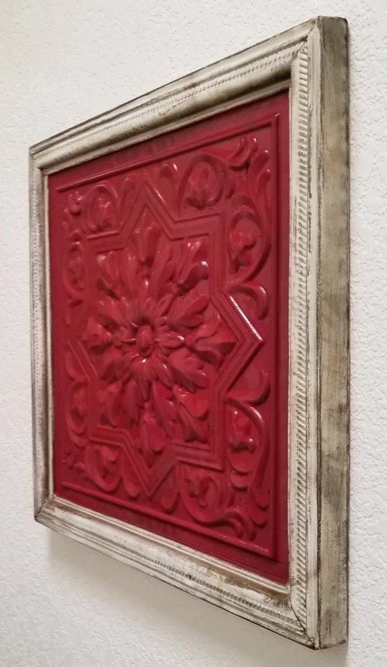 FRAMED VINTAGE STYLE VICTORIAN ERA TIN CEILING TILE ~ READY TO HANG - Image 3 of 4