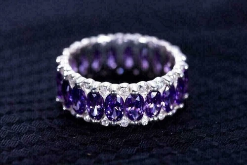 3Ct Oval Cut Lab-Created Amethyst Full Eternity  Ring 14K White Gold Plated