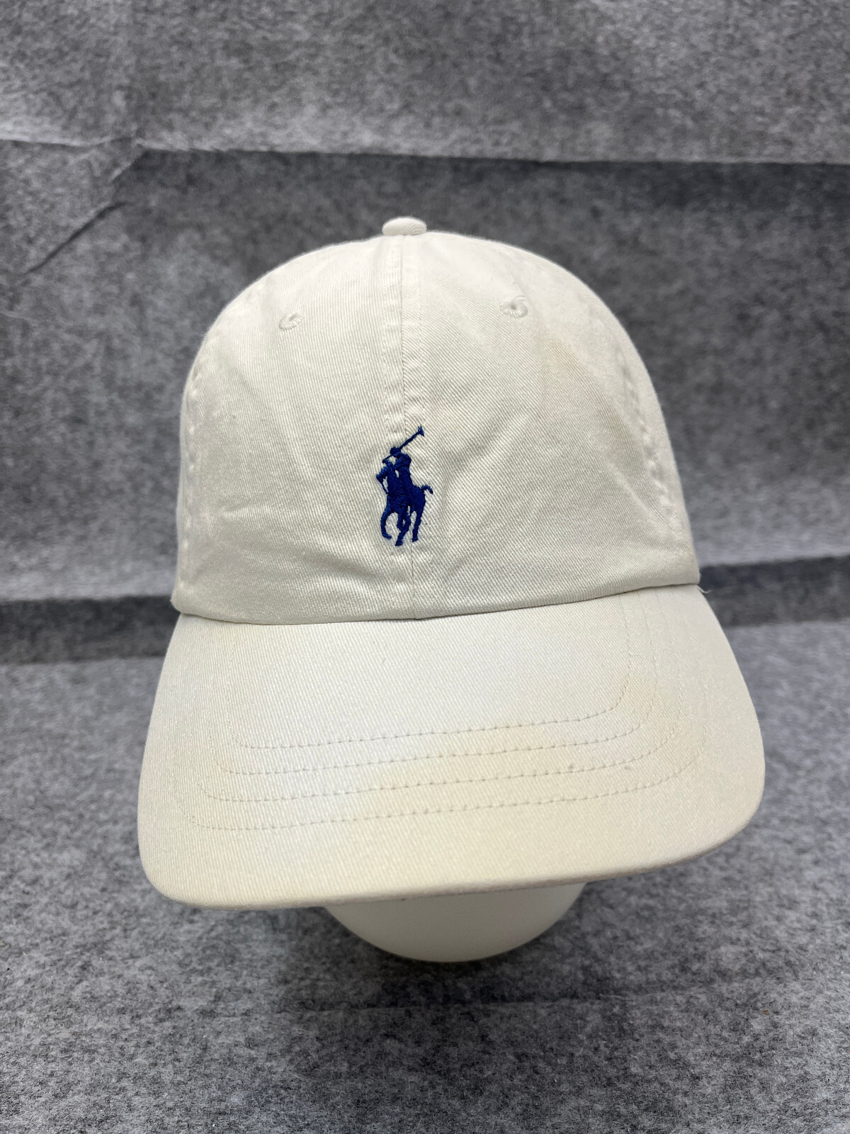 VINTAGE Polo Ralph Lauren cappello berretto cinturino schiena adulto OS bianco cotone golf pony