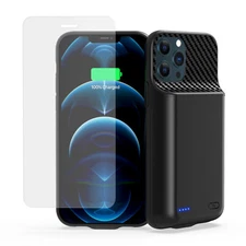 13800mAh Portable Battery Case w/ Tempered Glass for iPhone 12 12 Pro (6.1 inch)