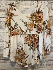 Be Stage Long Sleeve Floral Print Tunic Top Womens Size Small Babydoll