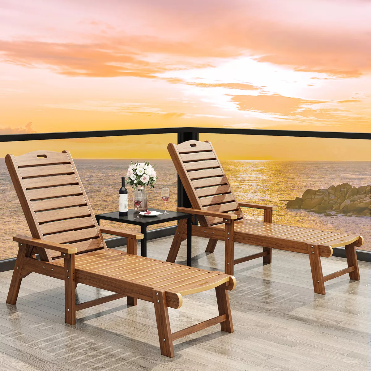 Outdoor Chaise Lounge Chairs Adjustable Backrest Resin Patio