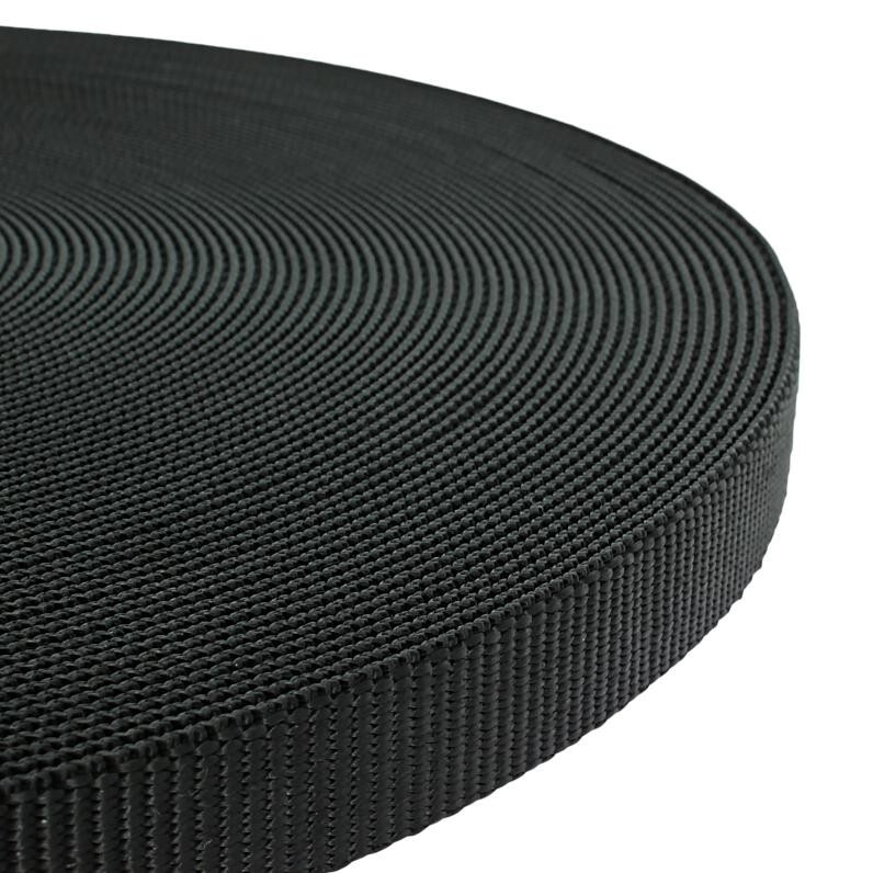 Sangle noire en polypropylène 20mm au tressage de haute densité