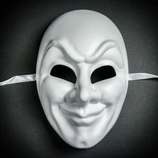 White Jester Joker Venetian Costume Masquerade Party Cosplay Theater Play Mask