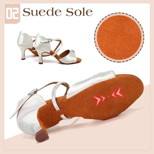 Mujeres Zapatos de Baile Latino 5/7.5/8.5cm Tacón Damas Salón Salsa Tango Zapatos Seda - Imagen 5 de 31