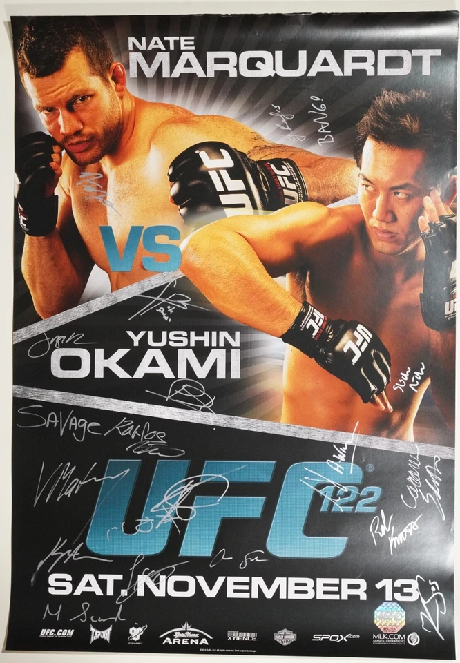 Póster de Nate Marquardt Yushin Okami Amir Sadollah + firmado con tarjeta UFC 122 SBC 98 Foto 2 de 4