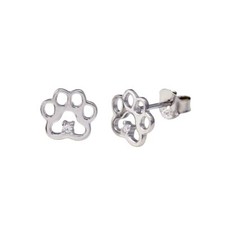 Sterling Silver Cubic Zirconia Stone Paws Stud Earrings