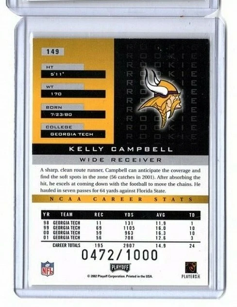 2002 Playoff Honors 472/1000 Kelly Campbell #149 Rookie - Image 2 of 2