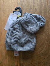 M S Baby Wool Blend Cable Knit Grey Hat  Glove Set   Newborn