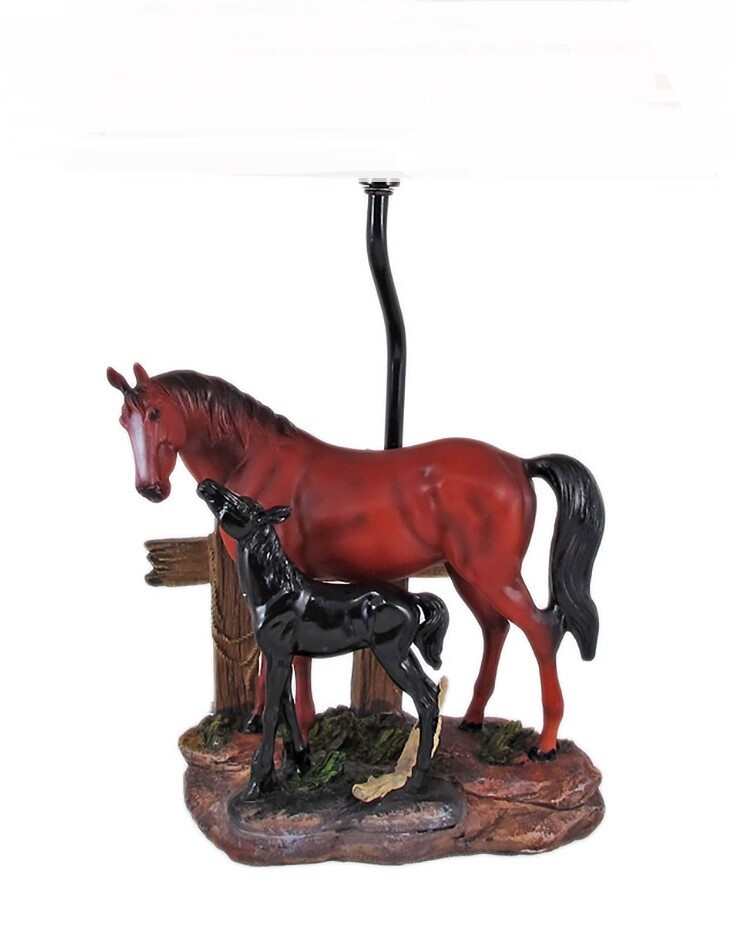 Scratch & Dent Brown Mare and Foal Horse Hand Painted Table Lamp