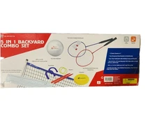  5 In 1 Backyard Combo Set Volleyball Badminton Ring Toss Horse Shoe Flying Disc