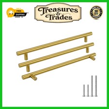 Elegant Brushed Brass Kitchen Cabinet Handles Pulls 256mm, 5 Pack