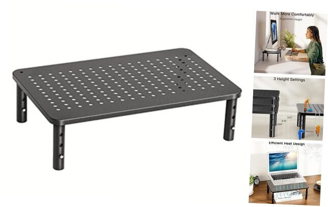 Monitor Stand, Monitor Stand Riser 3 Height Adjustable, Monitor Riser Black-image