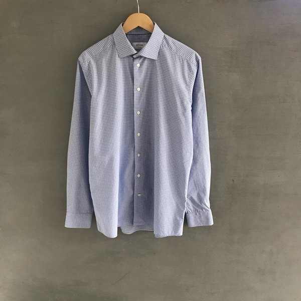 Men Eton Shirt Blue Cotton 42 / XL / 50 #1VD7