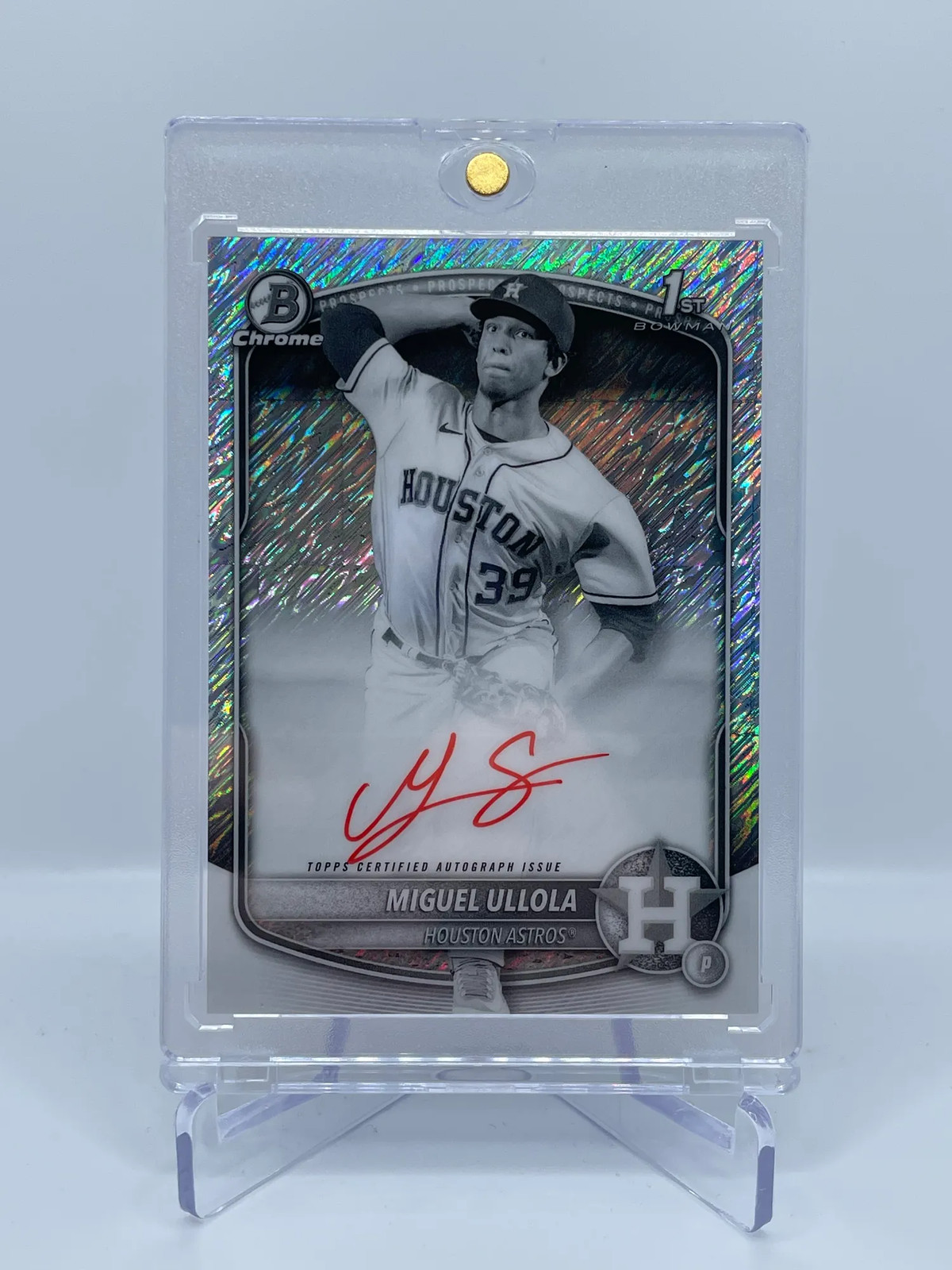 2025 BOWMAN CHROME MIGUEL ULLOLA 1ST PROSPECT AUTO BLACK WHITE SHIMMER RED INK