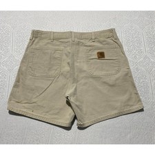 Vintage Carhartt Mens Khaki Canvas Work Shorts Tan Heavyweight Cotton Utility 36