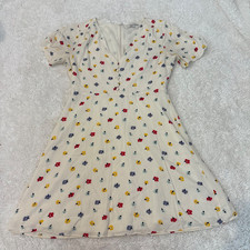 Madewell Womens Ivory Floral V-Neck Flutter Sleeve Dress Preppy Costal Cottage 2