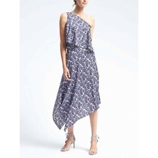 Banana Republic Women's Blue Paisley One Shoulder Asymmetrical Hem Dress Size 6