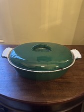 AGA ~Cast Iron Casserole Dish Vintage DUTCH OVEN Green 3 litre **damaged enamel 