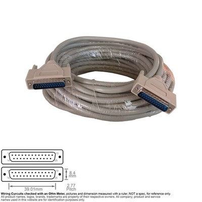 Cable Parallel Serial D-Sub DB25 DB 25 Pin IEEE Male Male Straight Thru 50FT