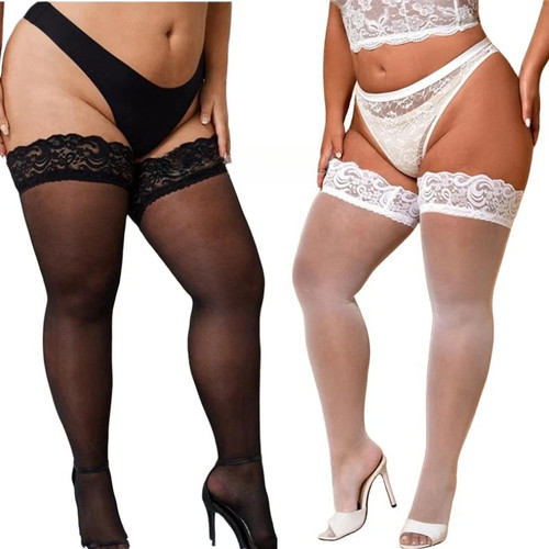 Calze alte donna taglie forti grasse sexy coscia top pizzo silicone antiscivolo moda - Foto 12 di 48
