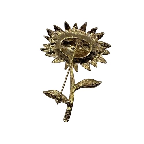 Gold Tone Sunflower Brooch Pin Rhinestone Center Floral Jewelry - Picture 2 of 4