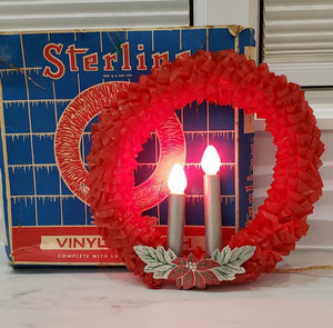 Vintage Sterling Christmas Decor Red Vinyl Wreath Working Light W/ Original Box
