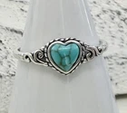 Turquoise Heart Ring S925 Sterling Silver Size 8 Vintage Scroll Design New