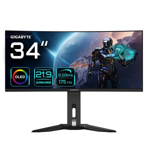 GIGABYTE MO34WQC Monitor Curvo 34" OLED 175Hz WQHD 0,03ms Multimediale Hub USB 2