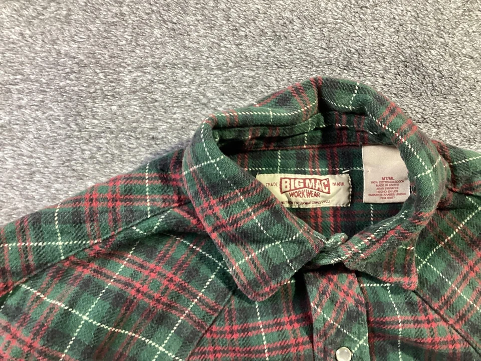 Camisa Big Mac De Colección Para Hombres Mediana Verde Rojo Franela a Cuadros Western Años 70 EE. UU. Foto 3 de 4