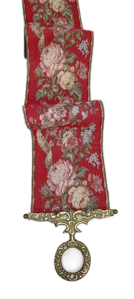 Corona Decor Red Floral Tapestry Bell Pull Brass Ends Wall Decor Hanging - Image 2 of 4