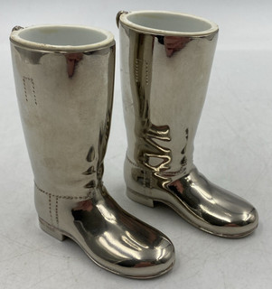 Vintage Grenadier Pair of Silver Plated Riding Boots Shot Spirit Measure Cups