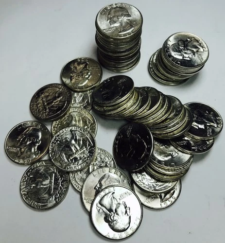 MIXED DATE WASHINGTON QUARTER LOT! 55 TOTAL COINS! GEM BU+++! UNREAL! NR #P1839